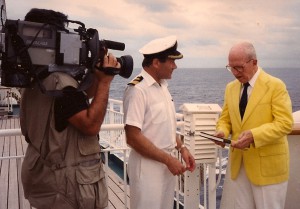 Filming the final segment of Michener at Work aboard a P&O cruise ship.
