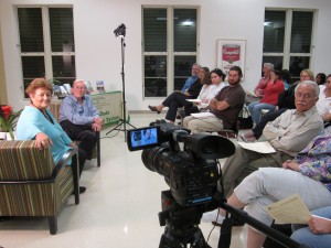 The interview set-up for Kathy's one-on-one with Parrot Jungle horticulturalist Nat DeLeon.