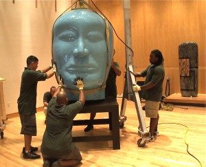 Massive Kaneko Ceramic Head Positioned for Exhibition