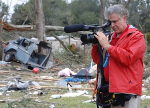 Covering the Lady Lake. Florida tornado for the Red Cross with a small HD camera on a monopod.